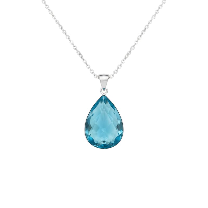 Pendentif en quartz bleu collier pierre précieuse poire facettée 27x20mm L_DPN_00221
