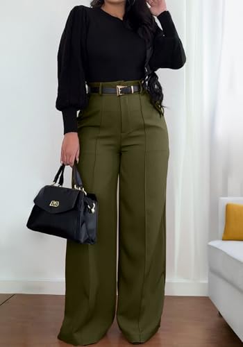 SHINFY Women Wide Leg Dress Pants High Waisted Slacks Pleated Business Casual Office Palazzo Work Pants Trousers3