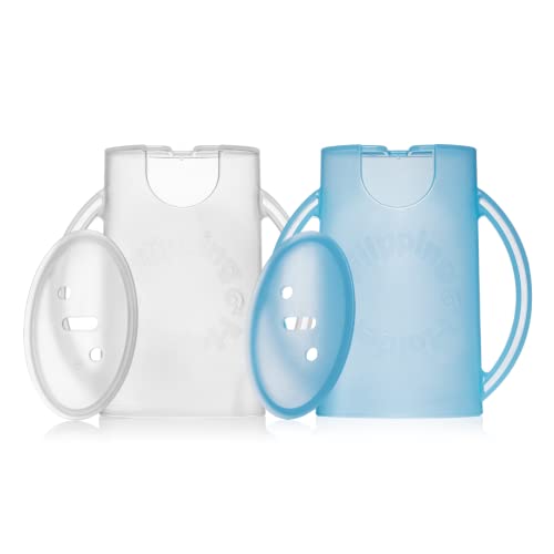 Image of Deluxe Squeeze Proof Flipping Holder (2-Pack with lids) for Food Pouches & Juice Boxes - Multipurpose - Prevent Messes & Support Self-Feeding - Easy Grasping Handles - Made in USA