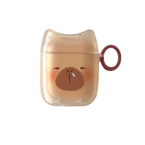 Image of Transparent Clear Earphone Case for AirPods 4, Cute Lovely Cat Face Soft TPU Silicone Case, Kitty Ear AirPods 4 Cover Protective Skin Shockproof Protector for iPod Earbuds -Capybara