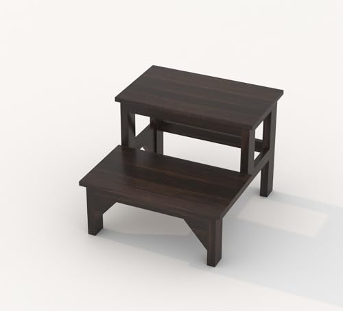 Image of CRAFT D ARTS Solid Sheesham Wood Double Step Stool for Kitchen | Two Step Stool for Adults and Kids | Heavy Duty for Kitchen, Bathroom | (Walnut Finish)