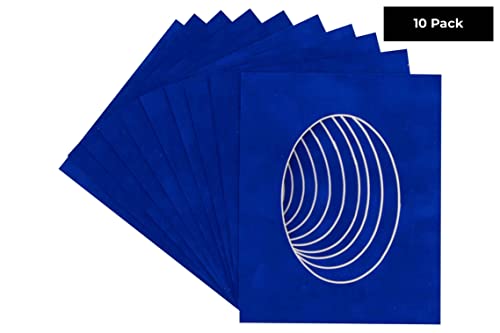Royal Blue Suede Acid Free 8x10 Oval Picture Frame Mat with White Core Bevel Cut for 6x8 Pictures - Fits 8x10 Frame - Pack of 10 Matboard Show Kits With Acid Free Backings & Clear Bags
