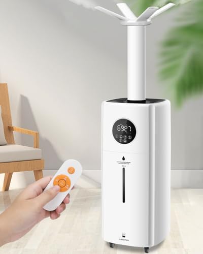 Humidificador industrial, 2000 ml/h, niebla fría con temporizador y 3 modos de niebla, control remoto, llenado de grifo, 45-90% HR para taller, supermercado, hogar, oficina, cubre hasta 200㎡