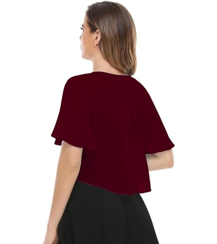 Image of Womens Shrug Chiffon Shawl Wraps Open Front Tie Top Cardigan for Evening Dress