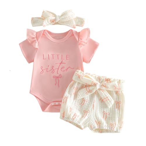 Newborn Girl Clothes Little Sister Summer Outfit Cotton Short Sleeve Romper Shorts Headband Baby Infant Toddler Girl Outfits