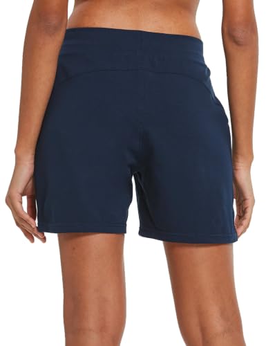 Image of BALEAF Women's Cotton Yoga Shorts Sweat Athletic Lounge Beach Shorts Jersey Pull On with Drawstring Pockets Summer