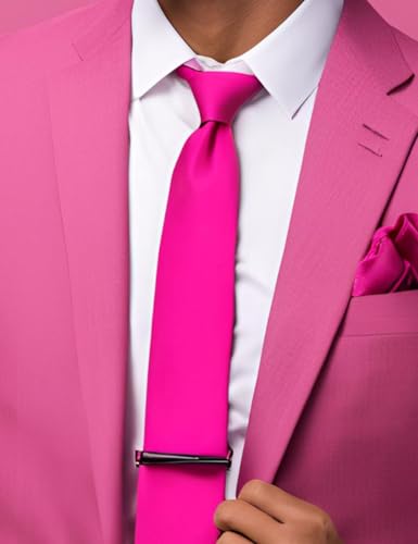 Image of YourTies Zipper Tie for Men Adjustable Pre-tied Satin Neckties and Pocket Square Set Solid Color Business Formal Wedding