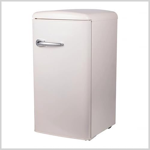 EMPOTEC Frigorifero Retrò Vintage, 100 Litri, Acciaio Laminato, Maniglie in Plastica Cromata, Porta Reversibile, 88 x 45 x 48 cm (Avorio)