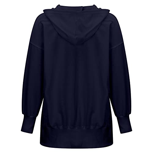 Amikadom Moletom feminino com capuz azul royal com capuz manga longa Henley decote profundo ajuste r