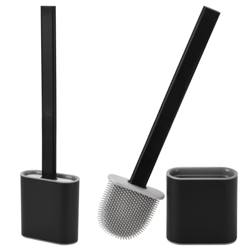 Brosse WC silicone lot de 2 flexible et anti-goutte avec son support hygiénique