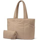 LOVEVOOK Laptop Bag for Women, Lightweight Puffy Work Tote Bag with Clutch Purse, 15.6 Inch Computer Briefcase Bag, Coffee, 15.6 inch