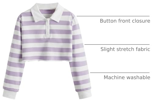 Image of Floerns Girls Striped Print Long Sleeve Half Button Collar Crop Tops