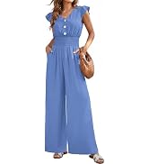dowerme Women's Jumpsuits Dressy Casual 2026 Summer Ruffle Cap Sleeve V Neck Button Smocked Rompe...