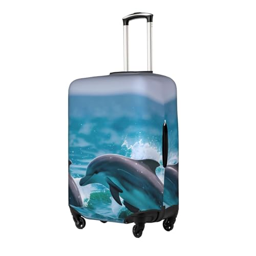 Dolphins In The Sea Tsa Approved Luggage Cover For 18-32 Inch Suitcases Scratch-Resistant Stretch Luggage Cover2