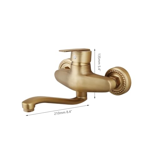 Grifo de lavabo de baño de latón antiguo monomando de pared 3