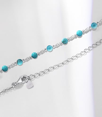Genuine Turquoise Bead Bracelet for Women 925 Sterling Silver Ball Gemstone Adjustable Bracelets Boho Jewelry for Her Wife 6 to 8 Inch4