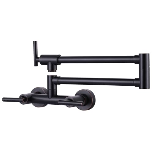 WOWOW Pot Filler Faucet for Both Hot Cold Water, Solid Brass Pot Filler Oil Rubbed Bronze, Wall Mount Folding Stove Faucet with Double Joint Swing Arm Style A-for Hot and Cold Water Oil Rubb