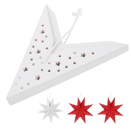 DIKACA Farolillos de Papel Colgantes de Estrella de 9 Puntas 4 Piezas 2 Rojos 2 Blancos 35 CM Decoración Navideña Plegable para Fiestas Bodas y Año