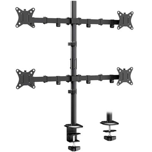 PUTORSEN Quad Monitor Stand 4 Monitor Desk Mount for 17 to 32 Inch Screens Heavy Duty Fully Adjustable Desk Arm with 31.7 Height VESA 75/100 mm fits C-Clamp & Grommet Base