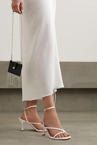 Image of Women's Strappy High Heels Sandals Square Open Toe Ankle Strap Slingback Thong Stilettos Shoes for Wedding