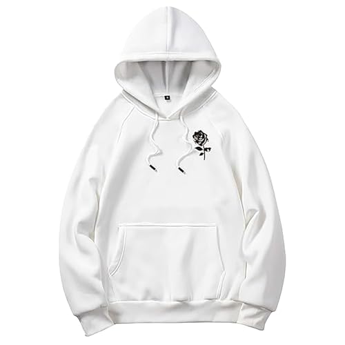 Mens Rose Graphic Hoodie Fall Shirt Long Sleeve Trendy Hooded Sweatshirts Fashion Drawstring Pullover with Pocket