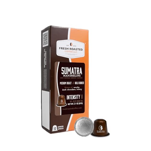 Image of Fresh Roasted Coffee, Sumatra Mandheling Espresso Capsules for Nespresso OriginalLine, Medium, Kosher, 10 Recyclable Aluminum Capsules
