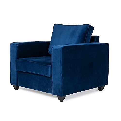 Image of Wakefit Sofa Set | 3 Year Warranty | Sofa 1 Seater, 1 Seater Sofa for Living Room, Wooden Sofa Set, Sofa Set Single Seater - Napper(Fabric-Velvet : Blue)