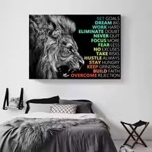 Tableau sur toile lion avec citation inspirante cadre déco salon moderne 50x70