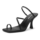 Carcuume Women's Square Toe Heeled Sandals Strappy Kitten Heels,CANNA-BLACK PU-7.5