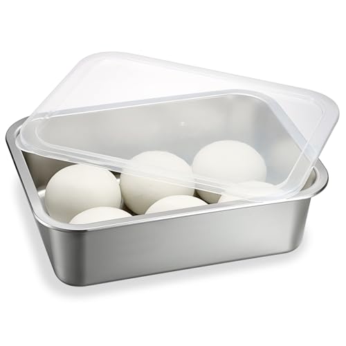 BSTKEY Pizza Dough Proofing Box, Stackable Stainless Steel Food Storage Box Container with Lid, Fits 4-6 Dough Balls, 14.1 x 10.6 Inch Large Capacity Household Pizza Dough Container