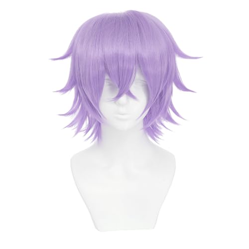 kelagoo Short Light Purple Wig for Men/Women Short Light Purple Mens Wigs for Cosplay Anime Cosplay Wig Layered Party Wigs with Bangs for Halloween Costume Christmas Peluca Negra Synthetic Hair