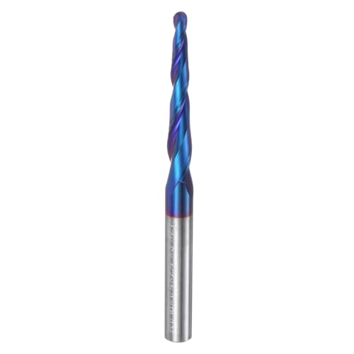 Image of uxcell Tapered Ball Nose End Mill CNC Router Bit, 1 /16 inch Radius 1 /4 inch Shank Solid Carbide Coated Upcut Spiral 2 Flutes Cutter Milling Tool, 1 /8 inch Dia 3 inch Total Length