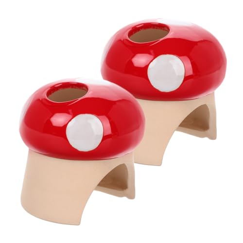 HANABASS ハムスターの隠れ家 セラミックペットの巣 赤いキノコ型 小型ペット用清掃簡単な巣 おもちゃ兼休憩場所 小動物ケージ用 2個セット