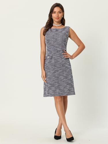 Image of Hobemty Women's Sleeveless Tweed Dress Boat Neck Work Office Sheath Dresses