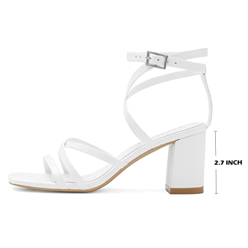 Lacuone Strappy Heels For Women Square Toe Chunky Block Heels Ankle Buckle Pump Heeled Sandals thumb #1