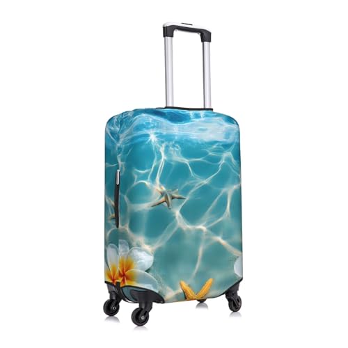 Ocean Starfish Fish Flowers Elastic Travel Luggage Cover, Washable Spandex Suitcase Protector, Anti-Scratch Fits 18-32 Inch3