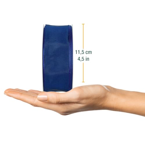 Halbach Seidenbänder Premium Gift Ribbon with Wired Edge, Width 40 mm, Length 25 m, Oeko-Tex 100 Certified, Made in Germany, Dark Blue - Image 2