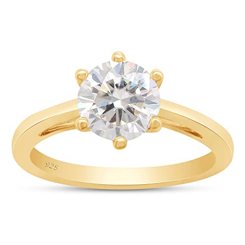 SAVEARTH DIAMONDS 1 Carat 6.5MM Round Cut Lab Created Moissanite Diamond Solitaire Engagement Wedding Promise Ring For Women In 14K Gold Over Sterling Silver (VVS1 Clarity, 1 Cttw)