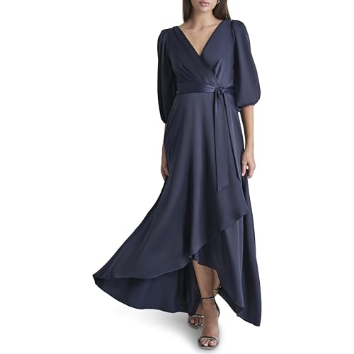 Image of DKNY Women's Balloon Sleeve Satin Faux Wrap Maxi Dress