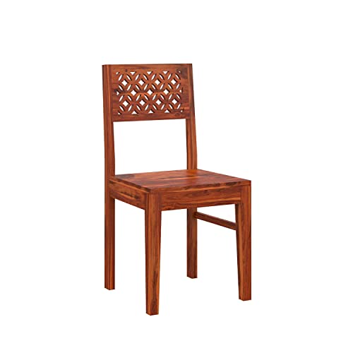 Image of CNC Wooden Dining Chairs Set of 2 for Kitchen & Dining Room, Two Seats, Solid Sheesham Wood, Honey Finish