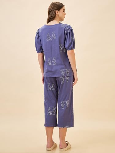 Image of AV2 Women's Cotton Printed Maternity & Feeding Night Suit Set of Top & Relaxed Capri Nursing Night Dress -2123
