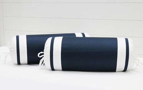 Image of AURAVE Luxurious Cotton Satin 400 TC Bolster Cover with Drawstring Closure, Set of 2, Soft Breathable Durable Machine Washable for Sofa Bed & Home Decor, 15 inchx30 inch, Navy Blue | Cover Only