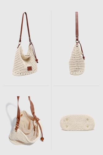 Image of Ulisty Women Small Cotton Crochet String Bag Handwoven Summer Beach Bag Knitted Vacation Shoulder Bag Purse Handbag