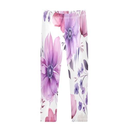 Toddler Girls Leggings Printed Yoga Pants Leggings Purple Flower Leaves for Kids