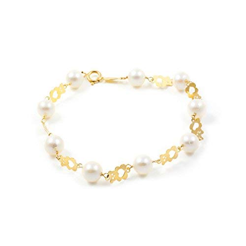Pulsera Niña oro Oso calado con perlas - Estuche Regalo - Certificado de Garantía - Mondepetit
