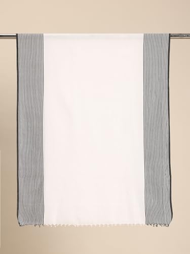 ASVA Handwoven White Cotton Scarf with Black Stripes on Both Sides, Elegant Lightweight Wrap for Women3