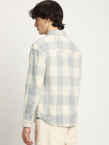 Image of THE BEAR HOUSE Men's Grey Checked Slim Fit Cotton Casual Shirt
