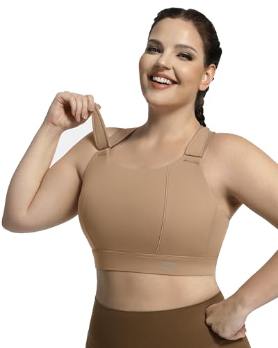 Image of High Impact Sports Bra Molded Cup Adjustable Criss Cross No Bounce Wireless Workout Bra for Large Breasts