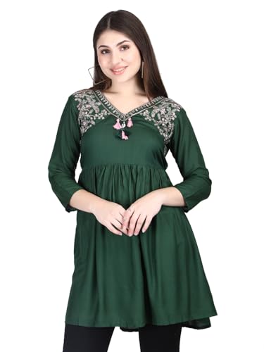 Image of VOMIRA Women Rayon Cotton Short Kurti Embroiderd Straight Kurta Women's Tunic Tops