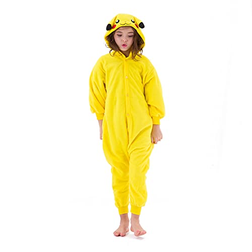Beauty Shine Adult Unisex Cartoon Onesie Pajamas Cosplay Halloween Christmas Sleepwear Jumpsuit Costume (Pikachu, 10 Years)